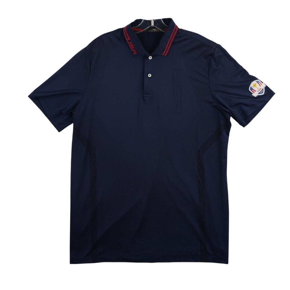 Ralph Lauren RLX Polo Shirt Men's Size Large Navy Ryder Cup USA Golf Top